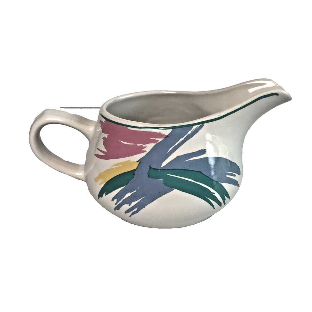 Tienshan Stoneware 1980's Paint Splash Pink / Yellow / Green / Blue Gravy Jug